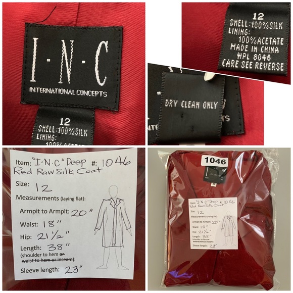 “INC” Deep Red Raw Silk Long Jacket size 12 - Picture 10 of 11